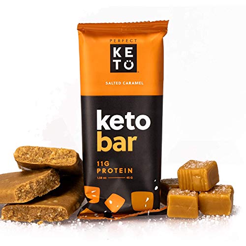Perfect Keto Bars - The Cleanest Keto Snacks with Collagen and MCT. No Added Sugar, Keto Diet Friendly - 3g Net Carbs, 19g Fat,11g protein - Keto Diet Food Dessert (Salted Caramel, 12 Bars)