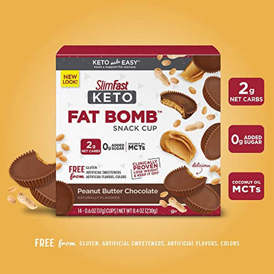 SlimFast Keto Fat Bomb Snacks, Peanut Butter Cup, 17 Grams, 14 Count Box, 8.4 Ounce
