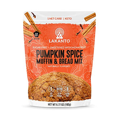 Lakanto Sugar Free Pumpkin Spice Muffin and Bread Mix - Sweetened with Monk Fruit, Keto Diet Friendly, Gluten Free, Dairy Free, 1g Net Carbs - Makes 12 Muffins
