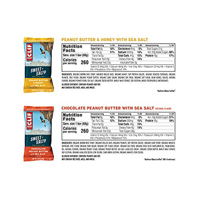 CLIF BARS - Energy Bars - Sweet & Salty Variety Pack - Includes Chocolate Peanut Butter with Sea Salt (2.4 Oz Protein Bars, 16 Count) (Packaging & Assortment May Vary)