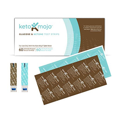 KETO-MOJO Test Strip Combo Pack for Use ONLY with The New GK+ Meter | 60 Blood Glucose + 60 Blood Ketone (120ct)