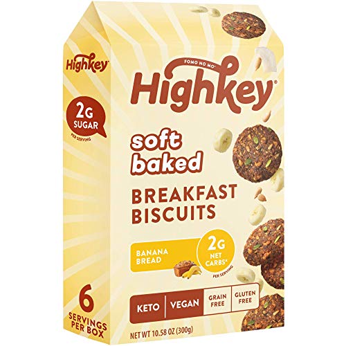 HighKey Vegan Snacks Keto Bars - 6 Bars - Banana Bread Soft Baked Breakfast Biscuit - Gluten Free Breakfast Cookies Low Carb Granola Energy Bar Ketogenic Diabetic Paleo Friendly Healthy Foods Individually Wrapped Snacks