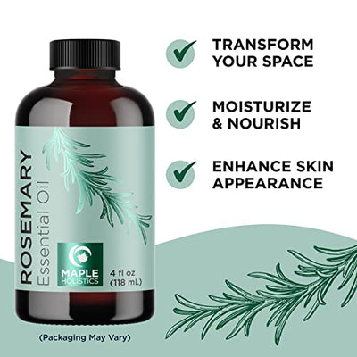 Undiluted Rosemary Essential Oil with Dropper - Topical Rosemary Oil for Hair Skin and Nails and Refreshing Aromatherapy Oils for Diffuser - Pure Rosemary Essential Oils for Diffusers for Home 4oz