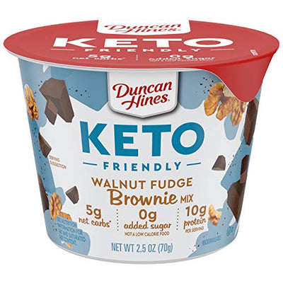Duncan Hines Keto Friendly Dessert Cups Walnut Fudge Brownie Mix, Walnut Brownie Cake Cup, 30 oz (Pack of 12)