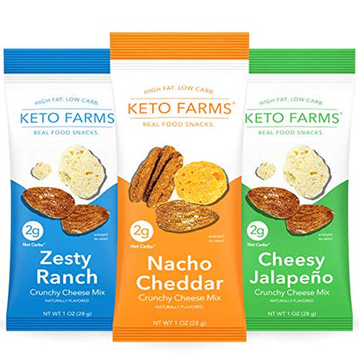 Keto Farms, Crunchy Cheese Mix, Keto Snacks (2g Net Carb) [Variety Pack] 1 Ounce, 6 Count | Keto Friendly Low Carb Snacks - Real Food, Bold Flavor, Satisfies Keto Chips Cravings, Portion Control