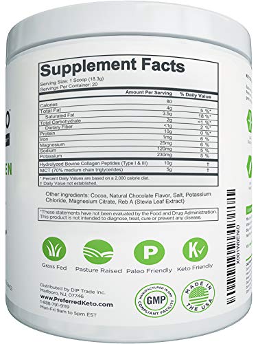 Keto Collagen Protein Powder with MCT Oil – Keto and Paleo Friendly Grass Fed and Pasture Raised Hydrolyzed Collagen Peptides – Fits Low Carb Diet and Keto Snacks – Keyto Chocolate Flavor