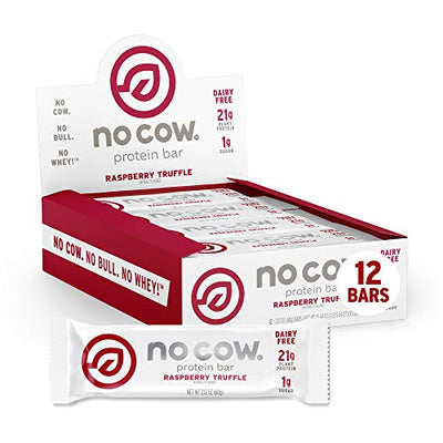 No Cow Protein Bars, Raspberry Truffle, 21g Plant Based Vegan Protein, Keto Friendly, Low Sugar, Low Carb, Low Calorie, Gluten Free, Naturally Sweetened, Dairy Free, Non GMO, Kosher, 12 Pack