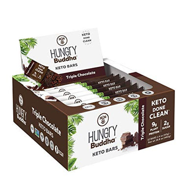 Hungry Buddha - Keto Diet Nutrition Bar - 12 Pack of Low Sugar, Low Net Carb, High Protein Keto Bar Made with Only Plant-Based, Clean Ingredients [Triple Chocolate]