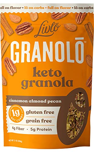 Livlo Keto Nut Granola Cereal - 1g Net Carbs - Grain Free & Gluten Free - Keto Friendly Low Carb Healthy Snack - Paleo & Diabetic Friendly Food - Cinnamon Almond Pecan, 11oz