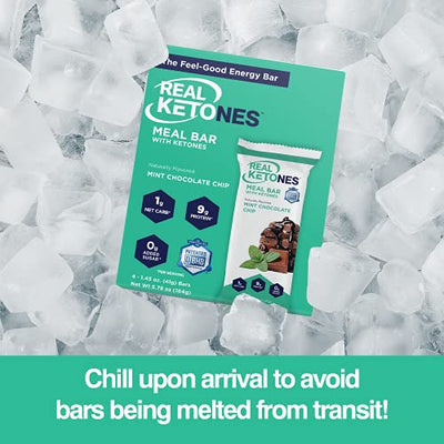 Real Ketones Keto Protein Meal Bar, 12-Pack, Mint Chocolate Chip with D-BHB, MCT and Electrolytes, Gluten Free, No Sugar, Snack Food