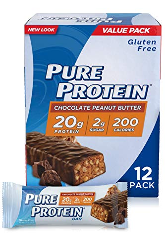 Pure Protein Bars, High Protein, Nutritious Snacks to Support Energy, Low Sugar, Gluten Free, Chocolate Peanut Butter, 1.76 Ounce, 12 Pack