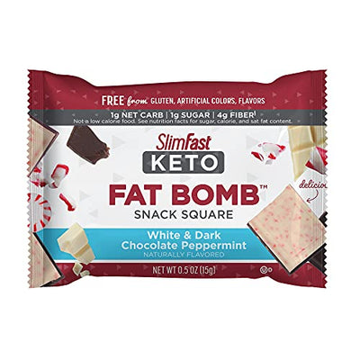 SlimFast Keto Fat Bomb Snack Squares, White & Dark Chocolate Peppermint, Pantry Friendly, 14 Count