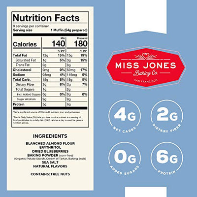 Miss Jones Baking Keto Blueberry Muffin Mix - Gluten Free, Low Carb, No Sugar Added, Naturally Sweetened Desserts & Treats - Diabetic, Atkins, WW, and Paleo Friendly (Pack of 2)