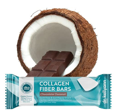 Keto Collagen Fiber Bar - High Fiber, Low Carbs - Soy Free, Gluten Free, Non-GMO & No Added Sugar - Perfect Keto & Paleo Snack with Creamy Coconut Inside Dipped in Dark Chocolate (12 bars)