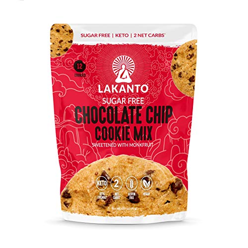 Lakanto Sugar Free Chocolate Chip Cookie Mix - Sweetened with Monkfruit Sweetener, Gluten Free, Keto Diet Friendly, Vegan, 2g Net Carb, Almond Flour, Sea Salt (12 Cookies)