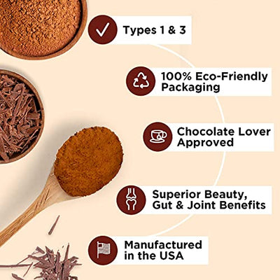 Collagen Peptide Powder, Dark Chocolate Collagen with Cacao, Grass-Fed Pasture-Raised Hydrolyzed Type 1 & 3 Protein, Gut Health + Joint, Hair, Skin, Nails, Paleo Keto Sugar-Free (28 Servings)