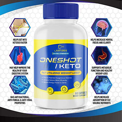 (3 Pack) Official One Shot Keto Pills Oneshot Keto 1 Shot Fat Advanced Formula Supplement As Seen on TV (180 Capsules)