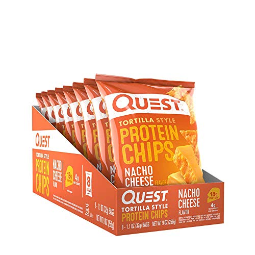 Quest Nutrition Tortilla Style Protein Chips, Nacho Cheese, Low Carb, Gluten Free, Baked, 1.1 Ounce (Pack of 8)