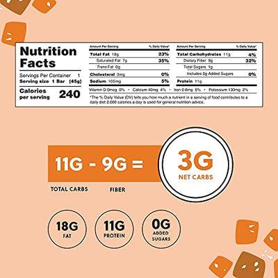Perfect Keto Bars - The Cleanest Keto Snacks with Collagen and MCT. No Added Sugar, Keto Diet Friendly - 3g Net Carbs, 19g Fat,11g protein - Keto Diet Food Dessert (Salted Caramel, 12 Bars)
