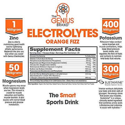 Genius Electrolyte Powder – Natural Hydration Booster | Endurance Supplement with Electrolytes (Potassium, Magnesium, Zinc) - Sugar Free, Vegan, Keto Friendly Energy - Orange Fizz (Drink Mix), 30 Sv