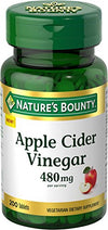 Nature's Bounty Apple Cider Vinegar Dietary Supplement, Supports Energy Levels and Metabolism, Plant Based, 480mg, 200 Tablets