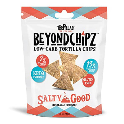 BeyondChipz Keto Tortilla Chips | Low Carb Protein Chips | 2g Net Carbs & 13g Pea Protein | Healthy All Natural Snack | Gluten Free | Grain Free - Salty Good Flavor, Single 5.3oz Bag