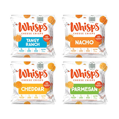 Whisps Parmesan - Cheddar - Tangy Ranch - Nacho All Natural Cheese Crisps - 4 Flavor Variety Pack - Great Tasting Healthy Snack - Keto Friendly - High Protein - Low Carb - Gluten & Sugar Free - 12 Count (0.63oz)
