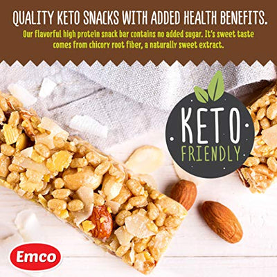 Coconut + Almonds Nuts & Protein Bars by Emco | Keto Snacks | Gluten Free, Low Carb, No Added Sugar, Vegan, Kosher | Plant-Based Protein Snack | 20 Individually Wrapped Snack Bars
