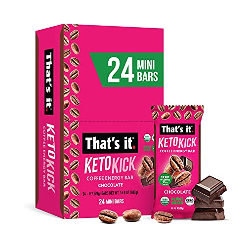 That’s it. Keto Kick Coffee Energy Bar, 24 Mini Bars, Plant-Based, Vegan, USDA Organic, Natural Caffeine from Fair Trade Coffee (95mg), Energy on the Go, Keto Friendly Keto Bars (24 Pack Chocolate)