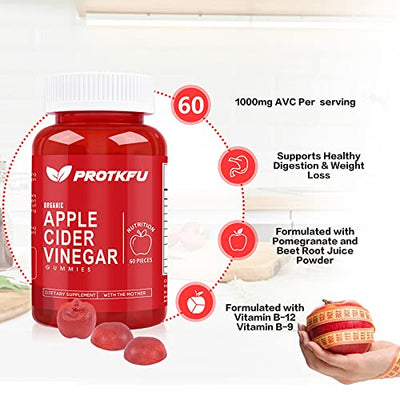 (2-Pack) Apple Cider Vinegar Gummies by ProTKFU - Immunity & Detox with The Mother, Vegan, Gluten-Free, Vitamin B12, B9, Pomegranate, Beetroot - Best Supplement for Healthy Weight Loss