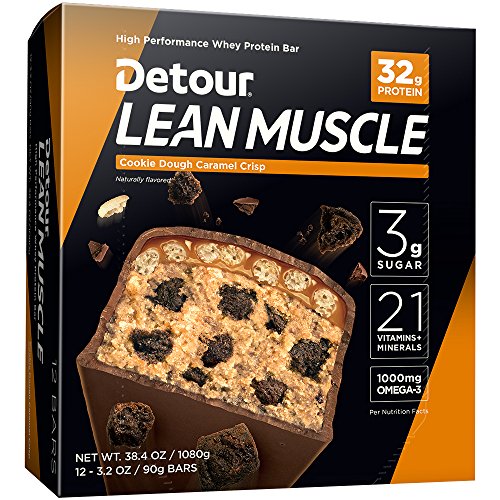Detour Lean Muscle Whey Protein Bar, Cookie Dough Caramel Crisp, 3.2 Ounce (Pack of 12)