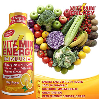 (12 Pack) Vitamin Energy® Shots – Energy Lasts up to 7+ Hours*, Supports Immune Health*, Great Tasting Tango Orange, Keto Friendly 0 Sugar / 0 Carbs