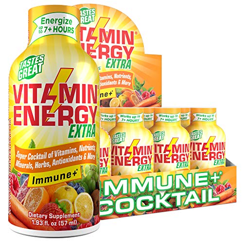 (12 Pack) VitaminEnergy™ Extra Immune+ Energy Shots, Last up to 7+ Hours. Citrus Energy Drink w/Vitamin Supplements Super Cocktail - Nutrients, Minerals, Herbs, Antioxidants Keto Drink, 1.93 fl oz ea