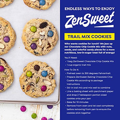ZenSweet Baking Chocolate Chip Cookie Mix - Keto Baking Mix - 9oz, 2 Packs - No Sugar Added, Gluten Free, Grain Free, Vegan, Low Carb, Non-GMO - With Monk Fruit Sweetener - Makes 12 Sugar-Free Cookies