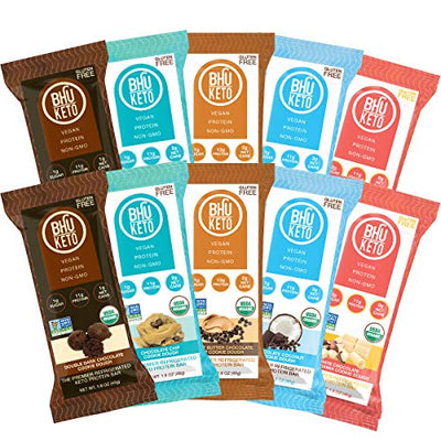 BHU Keto Bars - Low Net Carbs, Low Sugar - Organic Refrigerated Snacks made with Clean, Gluten Free Ingredients - 10 pack (Variety of Cookie Dough Flavors)
