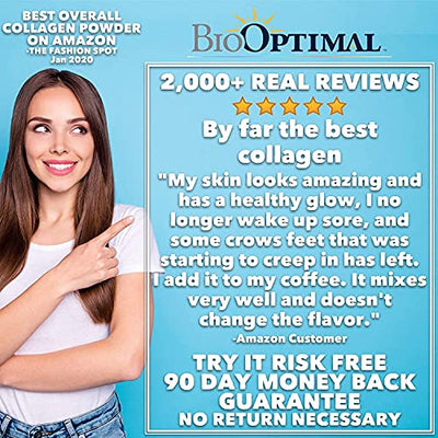 BioOptimal Collagen Powder - Collagen Peptides, Grass Fed, for Skin, Hair, Nails & Joints, Collagen Supplements for Women & Men, Pasture Raised, Dissolves Easily, 16 Ounces (16 Ounce)