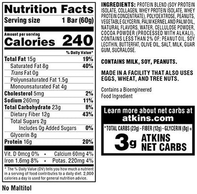 Atkins Protein Meal Bar, Chocolate Peanut Butter, Keto Friendly, 5 Count