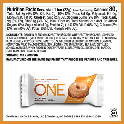 ONE MINIS Protein Bars, Maple Glazed Doughnut, Gluten-Free Protein Bar with 7g Protein and Less Than 1g Sugar, Snacking for Fitness Diets, 0.78 Ounce (30 Pack)