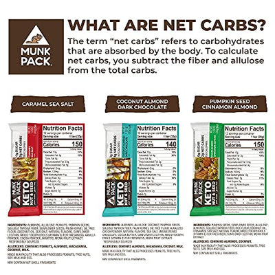 Munk Pack Keto Nut & Seed Bar, <1g Sugar, 3g Net Carbs, Keto Snacks, No Added Sugar, Plant Based, Gluten Free, Soy Free (Variety 6 Pack)