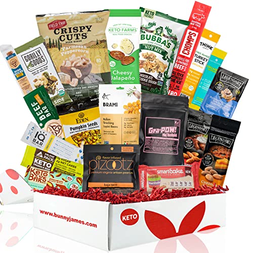 Deluxe KETO Snacks Christmas Gift Box: Mix of Low Sugar High Fat Ketogenic Diet Snacks, Protein Bars, Beef Sticks & Pork Rinds, Perfect Low Carb Keto Gift Basket