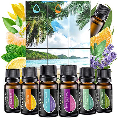 Essential Oils Set - Top 6 (4 Oils & 2 Blends) Essential Oils for Diffusers for Home, Aromatherapy Humidifiers and Soul - Anxiety Relief, Sleep, Peppermint Oil, Orange, Lavender, Eucalyptus